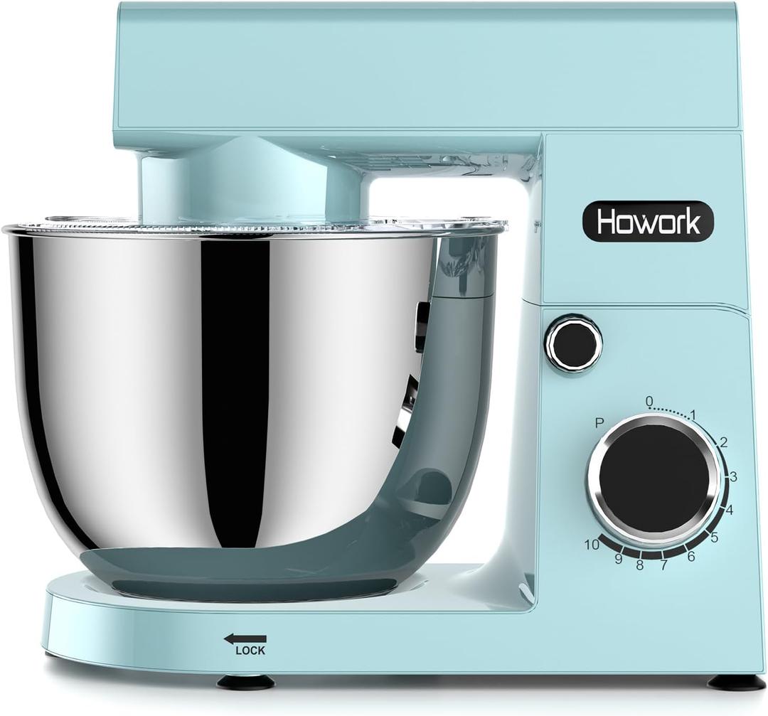 HOWORK Electric Stand Mixer,10+p Speeds With 6.5QT Stainless Steel Bowl,Dough Hook, Wire Whip & Beater,for Most Home Cooks,Blue