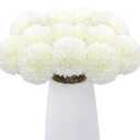 Rowfad 12 Pcs Artificial Chrysanthemums Flowers Silk Ball White Flowers Fake Mums Spring Flowers for Valentine's Day Wedding Home Decor (12, White)