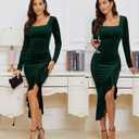 NASHALYLY Elegant Velvet Dress for Women,Sexy Long Sleeve Bodycon Mermaid Dress Ruched Cocktail Party Wedding Square Neck (L)