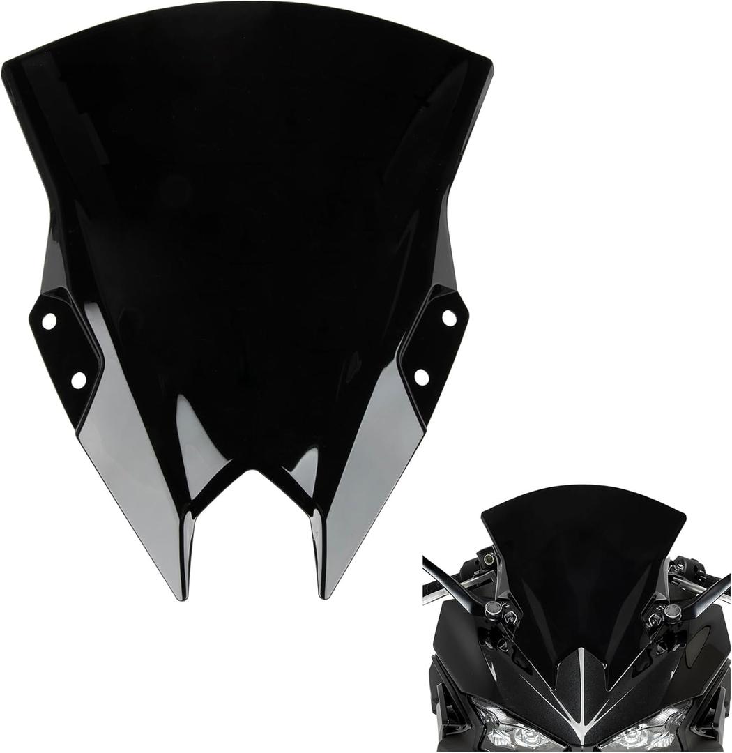 Windshield for NINJA500 SE 2024 2025 2026, PSLER Windscreen Double Bubble Wind Deflector Protector Fairing for NINJA500 SE Ninja 500 2024 2025 2026 (15" Black)