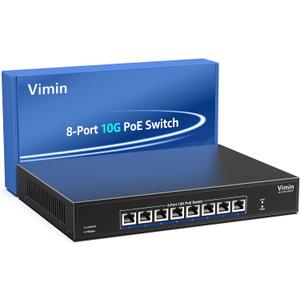 VIMIN 8-Port 10G PoE Switch Unmanaged, 10Gbps Power over Ethernet Switch Support IEEE802.3 af/at, 10G Base-T PoE Ports for 10G NAS Network, 160Gbps Switching Capacity, Desktop & Rack Mount VIMIN 8-Port 10G PoE Switch Unmanaged, 10Gbps Power over Ethernet Switch Support IEEE802.3 af/at, 10G Base-T PoE Ports for 10G NAS Network, 160Gbps Switching Capacity, Desktop & Rack Mount