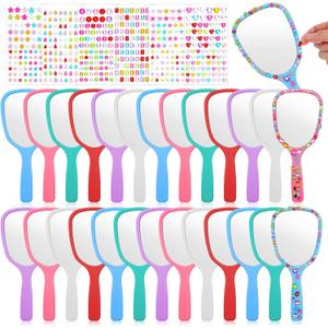 24 Pcs Handheld Mirror DIY Bulk, Decorate Your Own Princess Mirror, Small Hand Compact Mirrors with Handle, Small Crafts Princess Mirrors for Mermaid Birthday Party Favors