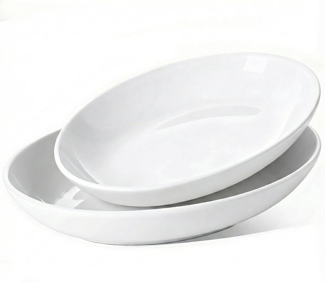 Oval Serving Platters Set of 2 (14" & 12"), Large Deep Ceramic Serving Dishes for Entertaining, Turkey, Fish, Salad, Oven Safe White Porcelain Serving Plates
