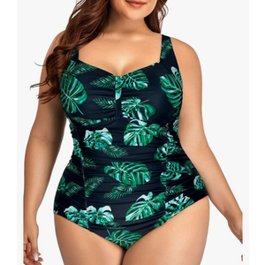 Daci Women Plus Size One Piece Swimsuits - Tummy Control Retro Ruched Bathing Suits Vintage Swimwear L
