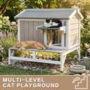 Outdoor Cat House – Weatherproof Wooden Shelter with Elevated Base, Balcony & Openable Roof, 2-Story Cozy Condo with Built-in Cat Scratch Mat for Small, Feral, or Community Cats