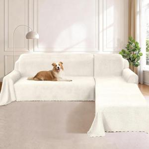 Arfntevss 2 Pieces Sectional Couch Covers for Dogs Washable Sectional Sofa Cover L Shape, Plush Fleece Pet Furniture Protector (X-Large, 71" x 118" + 71" x 118", Cream White)
