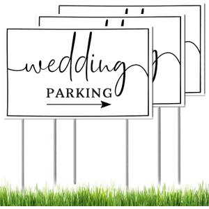 Wedding Signs 3-Pack Parking This Way Directional Signs Double Sided Printed with Stakes for Wedding Ceremony and Reception - 16 x 12 Inch
