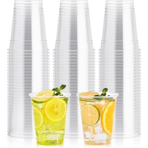100 Pack 12 OZ Clear Plastic Cups, Cold Party Drinking Cups, Clear Disposable Cups Fruit/Ice Cream/Cupcake/Iced Cold Drinks