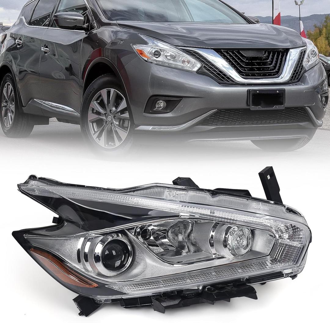 Huray Right Halogen Headlight Assembly Fit for Nissan Murano 2015 2016 RH OE Factory LED DRL Projector Headlamp w/o Bulbs Replacement Passenger Side