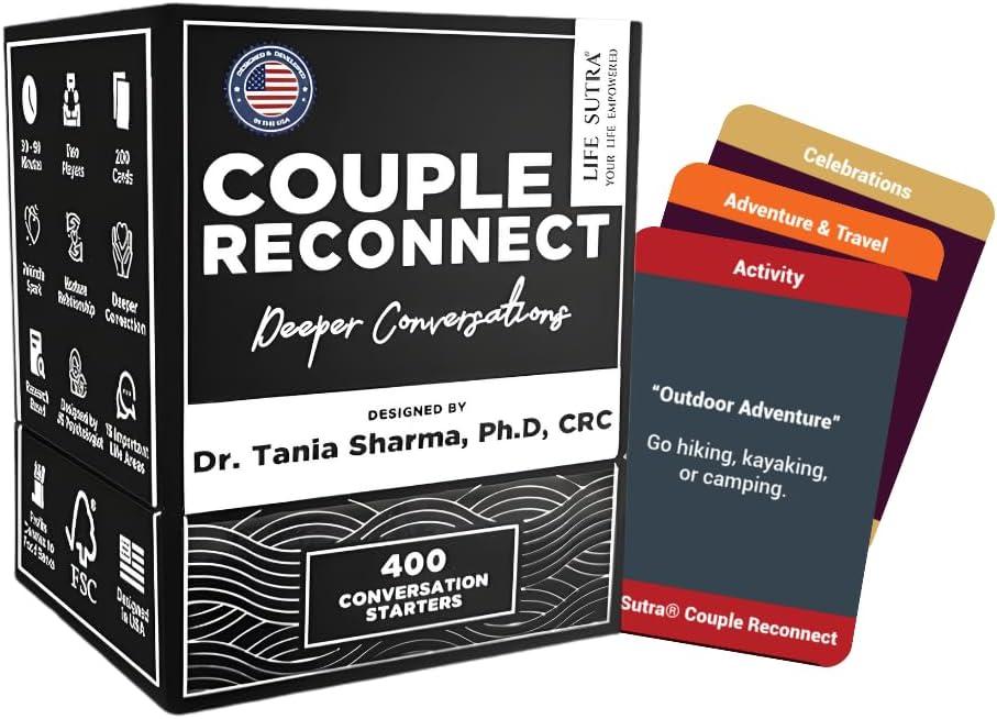 Life Sutra Couple Reconnect Card Game, 400 Therapy-Inspired Conversation Cards to Rebuild Trust & Deepen Intimacy - For Married/Matured Couples, Date Nights, Anniversaries & Christmas Stocking Stuffer