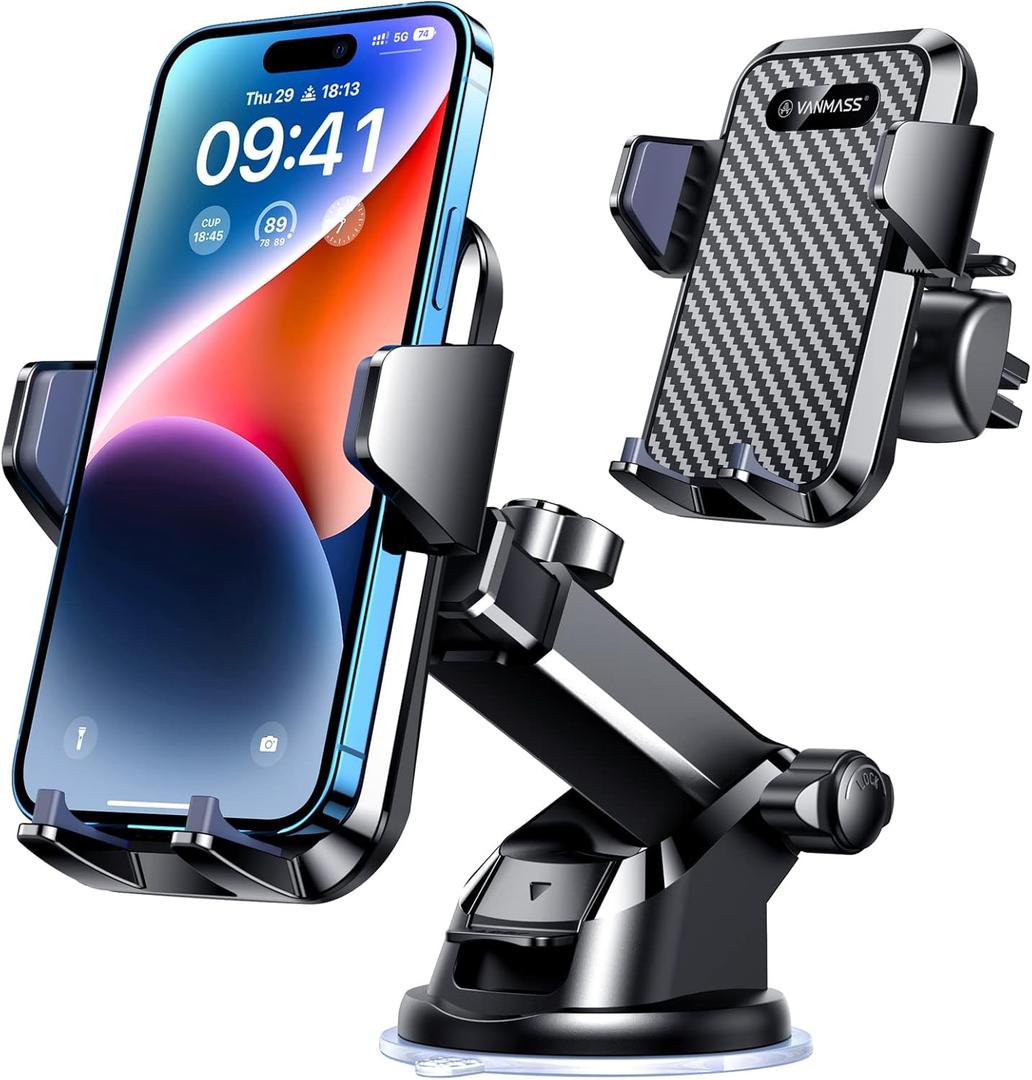 VANMASS 85+LBS Strongest Suction & Military-Grade 2025 Ultimate Car Phone MountPatent & Safety Certs Cell Phone Holder Truck Stand for Dashboard Windshield Vent for iPhone 16 15 Pro Max 14 Samsung (Black)
