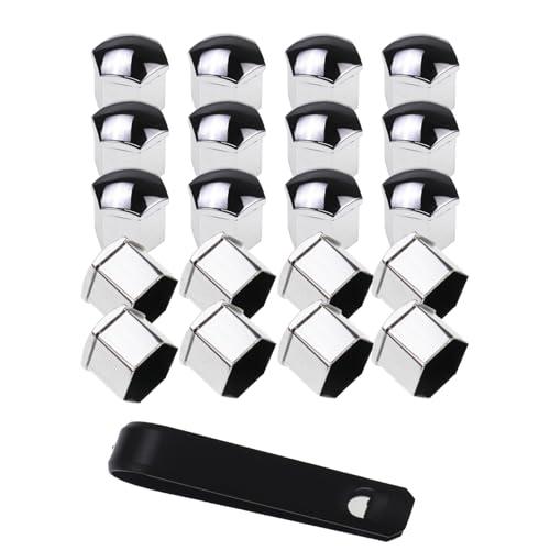 Nihfien 20 Pcs Wheel Lug Nut Covers Bolt Caps,17mm Silver Universal Anti-Rust Car Tire Nut Caps Bolt Cover,Hexagonal Plastic Tire Bolt with Removal Tool (Silver)
