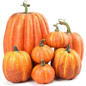 Lucakuins Set of 7 Artificial Pumpkins Fall Decoration Assorted Faux Pumpkin Cute Foam Pumpkins for Home Outside Halloween Decorating (Orange)