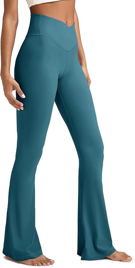 ESOFT Women's Crossover Flare Leggings, High Waisted Wide Leg Flared Yoga Pants Ocean Blue, M