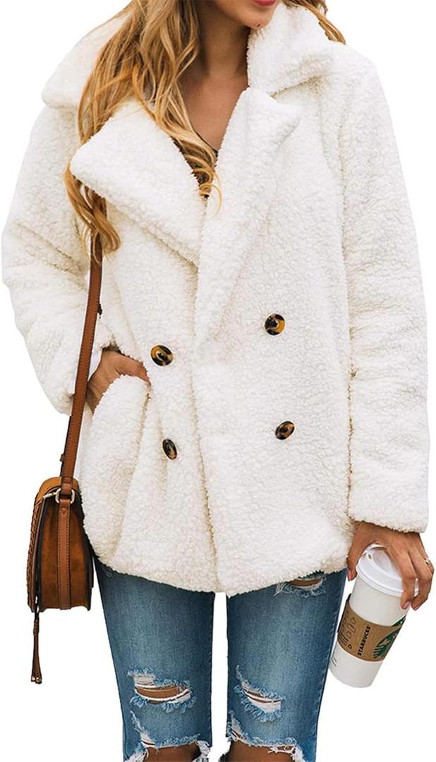 PRETTYGARDEN Women's Fashion Winter Coats Sherpa Fleece Faux Fur Shearling Oversized Trendy Jackets Warm Outerwear Clothing (Medium, Style Two White)
