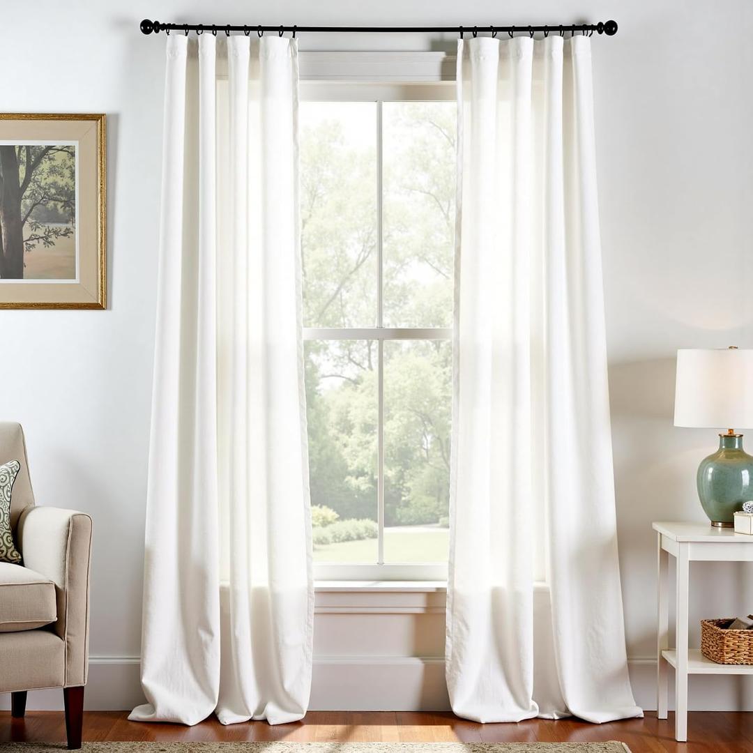 jinchan White Linen Curtains Semi Sheer Curtains 96 inch Length for Closet Door Small Window Living Room Bathroom Neutral Farmhouse Cottage Core Light Filtering Privacy Rod Pocket Back Tab 2 Panels