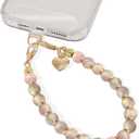 Phone Wrist Strap With Beaded Charms - Detachable Hand Lanyard Bracelet Fashion Accessory for Women Chain Wristlet for Phone Case With Clear Tether Tabs (Pink)