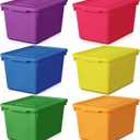 Potchen 6 Pack Cute Plastic Storage Bins with Lids Decorative Stackable Storage Boxes 9.8" 7.3" 5.7" Small Storing Totes for Organizing Craft Office Supplies (Colorful)