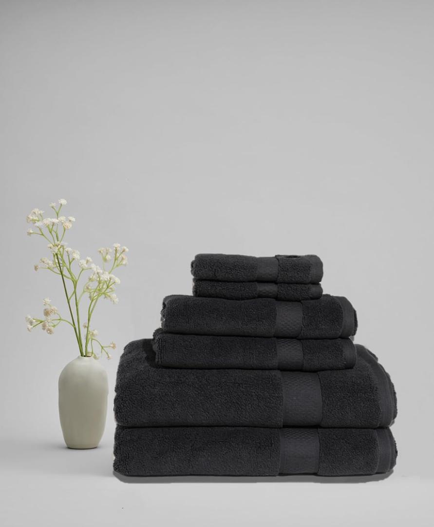 Signature Solid Towel Sets Black Cotton 6-Piece 6 Piece Set Towel, Solid Themed, for Men and Women, Oeko-TEX Certified Confidence