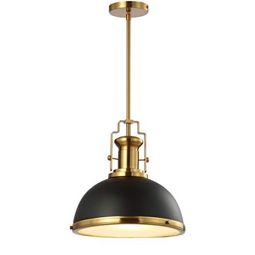 JONATHAN Y JYL9536A Homer 13" 1-Light Modern Industrial Iron LED Dome Pendant, Classic, Cottage, Farmhouse, Industrial, Rustic, Transitional, Office, Living Room, Kitchen, Foyer, Black/Brass Gold