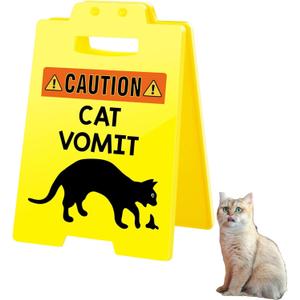 Premium 1 PCS Perfect Cat Vomit Caution Sign  Funny Cat Warning Decor, Humor Desk & Office Accessories, Mini Cat Vomit Sign, Gag Gift, Decorations & Cat Lover Gifts for Mom & Dad, Large