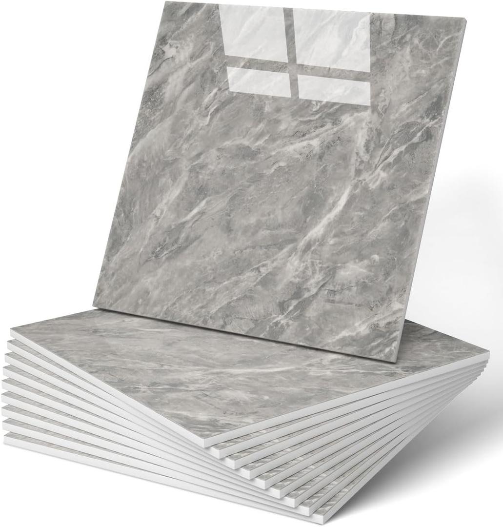 WADILE 20pcs Peel and Stick Tile Shower, 11.8"x11.8" Self-Adhesive Backsplash PVC Wall Panels for Home Bathroom, Kitchen, Living Room Dark Grey (Not Real Tile)