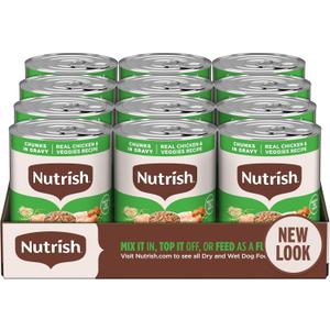 Nutrish Rachael Ray Wet Dog Food Chunks in Gravy Real Chicken & Veggies Recipe, 13 oz. Can, 12 Count (EXP 12/13/28)