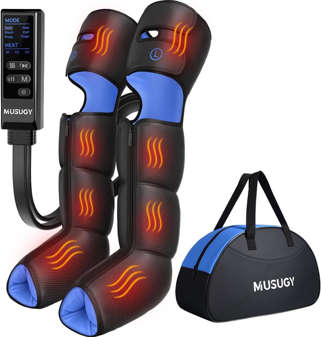 Leg Massager with Heat and Compression : Sequential Compression Boots with 6 Modes,9 Intensity and 3 Heat for Circulation and Pain Relief - Christmas Birthday Gifts for Mom, Dad, Athletes, Gym