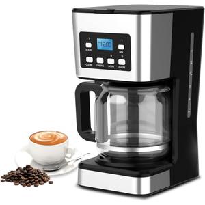 12-Cup Programmable Coffee Maker, Regular & Strong Brew Drip Coffee Machine for Home and Office, Glass Carafe, Pause & Serve, Auto Shut Off, Gray & Stainless Steel (Black)