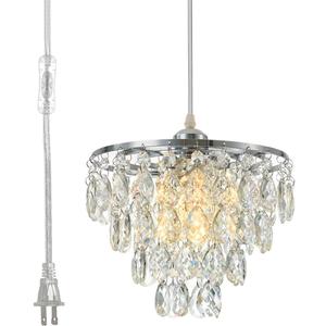 D9.8 Inch Crystal Hanging Lamp Plug in Pendant Light with 16.4ft Cord Hanging Lights with Plug in Cord Mini Chandelier for Bedroom Kitchen Island Nursery Room Dining Room Living Room, E26 (Chrome)
