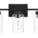 A1A9 3Light Bathroom Vanity Light, Modern Black Wall Lights with Clear Glass Shades, Bathroom Wall Sconce Lamp for Mirror Living Room Bedroom Hallway