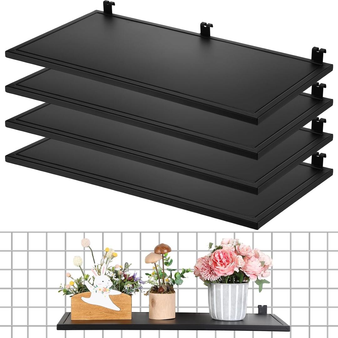 Zonon 4 Pack Gridwall Shelf Metal Grid Wall Panel Display Stand Heavy Duty Shelves Gridwall Accessories for Home Retail Store Art Fair Display Wall Craft Show Trade Show Business(24'' X 12'',Black)