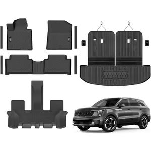 Floor Mats for 2021-2026 Kia Sorento 6&7 Seats (not for Hybrid) Trunk Mat with Backrest Mat All Weather TPE Rubber Cargo Liner Back Seat Cover 3rd Row for 2026 Kia Sorento Accessories