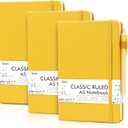 feela 3 Pack Notebooks Journals Bulk with 3 Black Pens, A5 Hardcover Notebook Classic Ruled Lined Journal Set with Pen Holder for Work Business Journaling Note Taking, 120 GSM, 5.1x8.3, Yellow (3 Pack yellow)