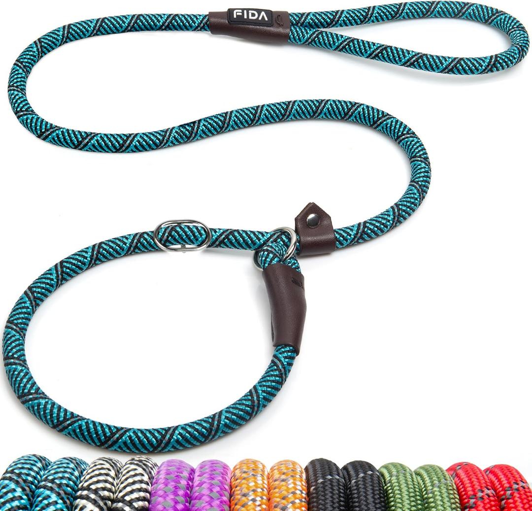 Fida Slip Leads for Dogs, 4 FT x 1/2" Heavy Duty Comfortable Strong Rope Leash for Large, Medium Dogs, No Pull Pet Training Leash with Highly Reflective, Blue (Large(1/2"-4ft))