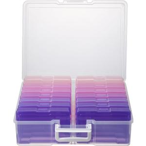 Novelinks Transparent 4" x 6" Photo Cases and Clear Craft Keeper with Handle, 16 Inner Photo Organizers & Photo Storage Box, Plastic Photo Storage Containers (Pink Purple Gradient)