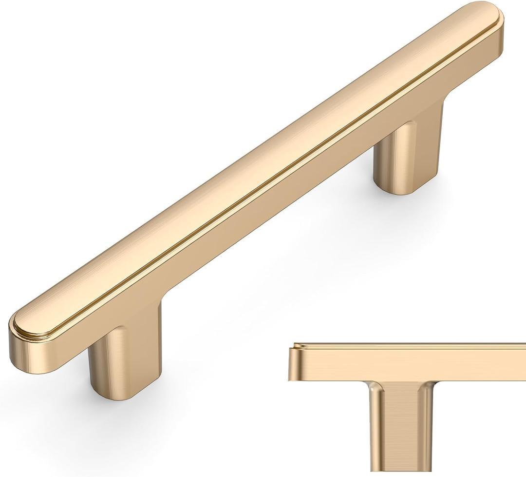 Amerdeco 10 Pack Brushed Brass Cabinet Pulls 3 Inch(76mm) Hole Center Drawer Pulls Cabinet Hardware Kitchen Cabinet Handles for Bathroom ZH0065
