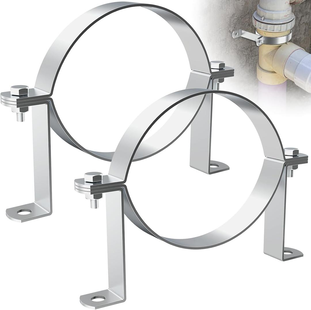 6 Inch B Vent Wall Strap Round Gas Vent Pipe Strap Adjustable Wall Strap Round Gas Vent Pipe Strap for Metal Pipes, Plastic Ventilation Pipes, Chimney Pipes, Drainage Pipes (2 Pcs)