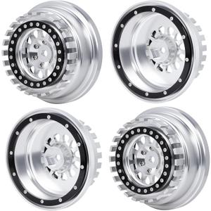 QUE-T Aluminium Beadlock Wheels for 1/7 Unlimited Desert Racer UDR Wheel Hubs,Pack of 4,Suit for Tires 101063-00 Only (Silver & Black)