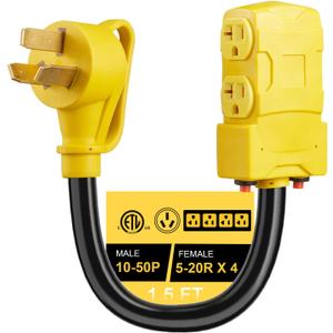 [240V to 120V] Suplevel 50 Amp to 20 Amp 110V Adapter, NEMA 10-50P to 4X 5-20R/5-15R Dryer Distribution Adapter T-Blade Multiple Household Outlet w/ 24amp Circuit Breaker, ETL Listed