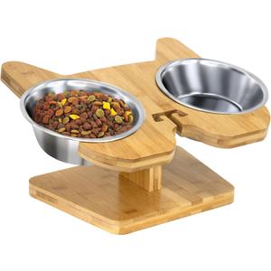 CREHNIL Slanted Angled Tilted Dog Bowls for French Bulldogs Personalized Frenchie Raised Stainless Steel Food Bowl Dog Dishes with Stand Feeder Station