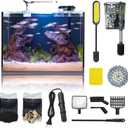Wonderfactory 5 Gallon Small Aquarium Set Glass Fish Tank 6 Gallon, Starter Kit with Heater Water Pump Cleaning System Filter Bright Light Rocks Gravel Cleaning Tool, Clear Rimless Betta Plants