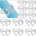 Set of 12 Valentine Napkin Ring Buckle Holder Heart Love Napkin Ring Double Heart Napkin Ring Metal Napkin Ring Heart Shape Rhinestone Napkin Ring for Valentine's Day Wedding (Classic Style, Silver)