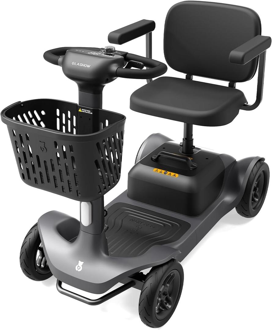 S1 Mobility Scooter for Adults, 4-Wheel Electric Mobility Scooter  25-Mile Range, 6 mph, Smart Safety Features, Spacious Legroom, Swivel Seat, Headlight & Basket, Charger Included  Dark Gray