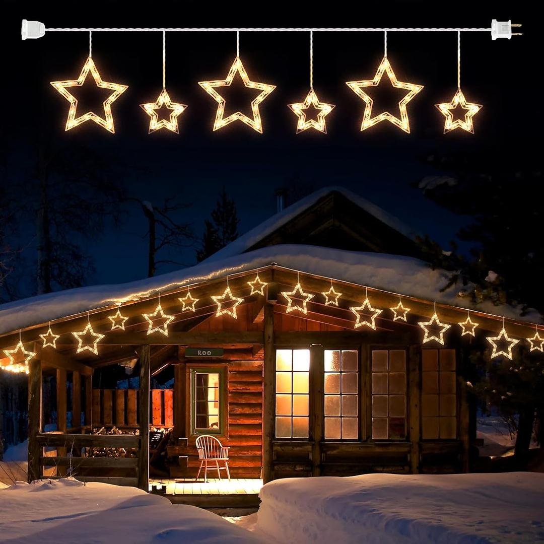 Christmas Star Window Lights with 9 Drops - 13ft Star Icicle String Lights with 150 Mini Bulbs, Plug-in Connectable Curtain Hanging Lights for Christmas Home Indoor Holiday Decor