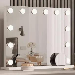 LOMRECS Vanity Mirror with Lights, Hollywood Lighted Makeup Mirror with 15 Dimmable Led Bulbs, 3 Color Lighting Modes, USB Charging Port Touch Control 10x Magnification 22.2 × 17.3 inch