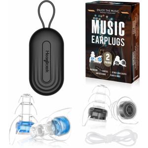Hearprotek Concert Ear Plugs, 2Pairs Reusable high Fidelity Musician Ear Plugs for Concerts Loud Music-Noise Reduction Ear Protection earplugs for Rave,Festival,Music,Tinnitus Relief (Blue+Black)