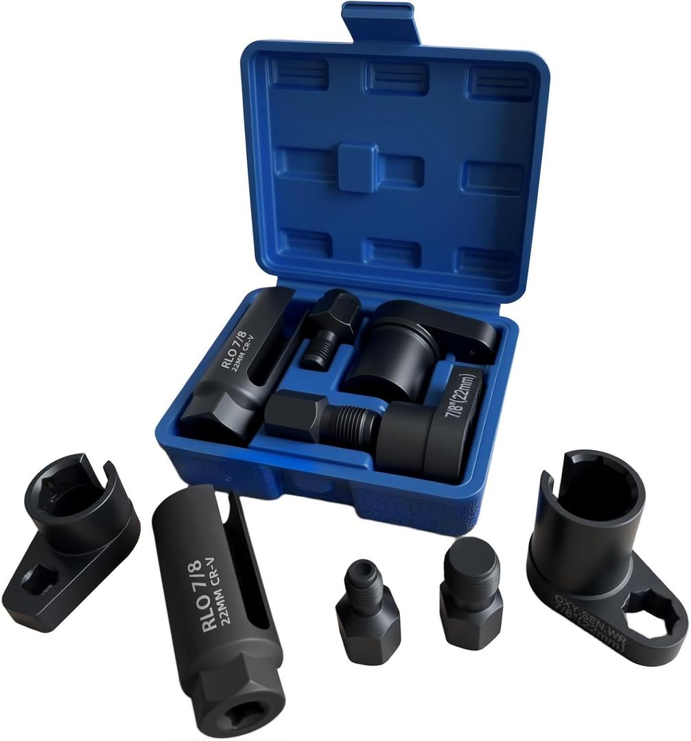 5PCS Oxygen Sensor Wrench & Thread Repair Kit, Offset Low Profile O2 Sensor Socket Set with Thread Chasers, Chrome Vanadium Steel Automotive Tool for Removal and Installation