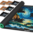 Jigsaw Puzzle Mat Roll Up, Portable Saver Pad 48” x 31” Up to 2000 Pieces, Puzzles Matt Rollup with Non-Slip Rubber Bottom & Smooth Top. (6 Puzzle Sorting Trays & 1 Storage Bag)