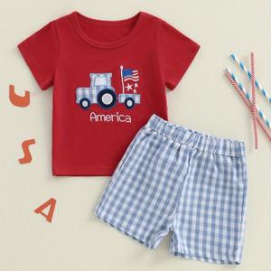 Toddler Baby Boy 4th of July Outfits Usa Short Sleeve T Shirt Tops and Stars Shorts Independence Day Clothes, 18-24 Months